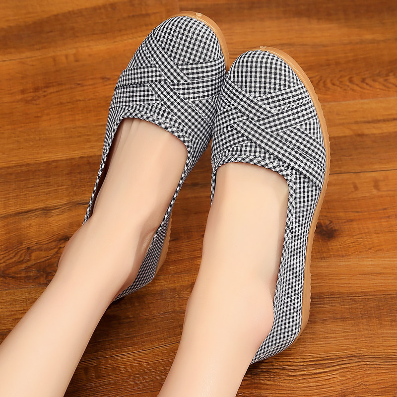 夏季老北京布鞋女鞋平底防滑工作鞋舒适中老年妈妈鞋浅口布鞋