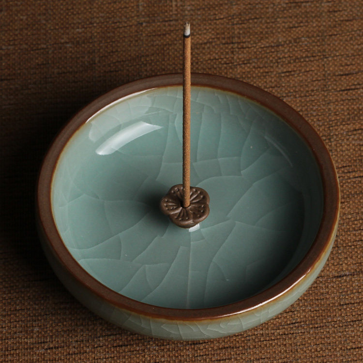 龙泉青瓷梅花冰裂香插陶瓷手工小香香炉摆件香檀茶道