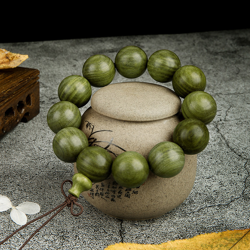 正宗绿檀手12颗20mm手工佛珠男士车载挂件转运手串