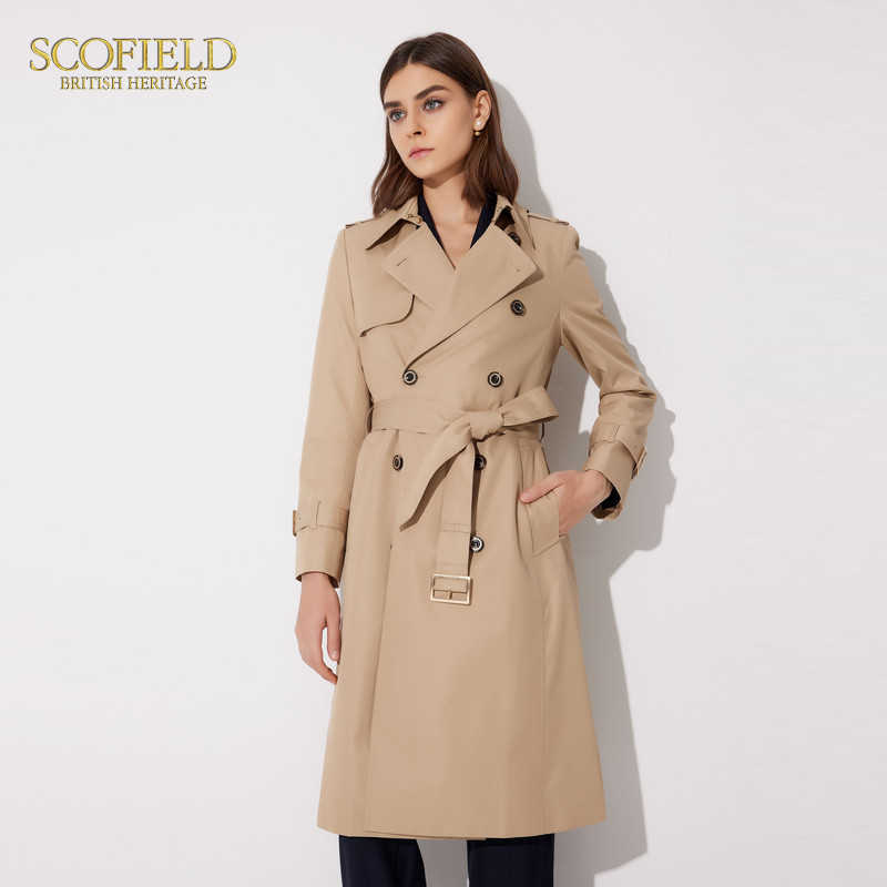 scofield英伦通勤复古气质收腰中长风衣外套女装风衣
