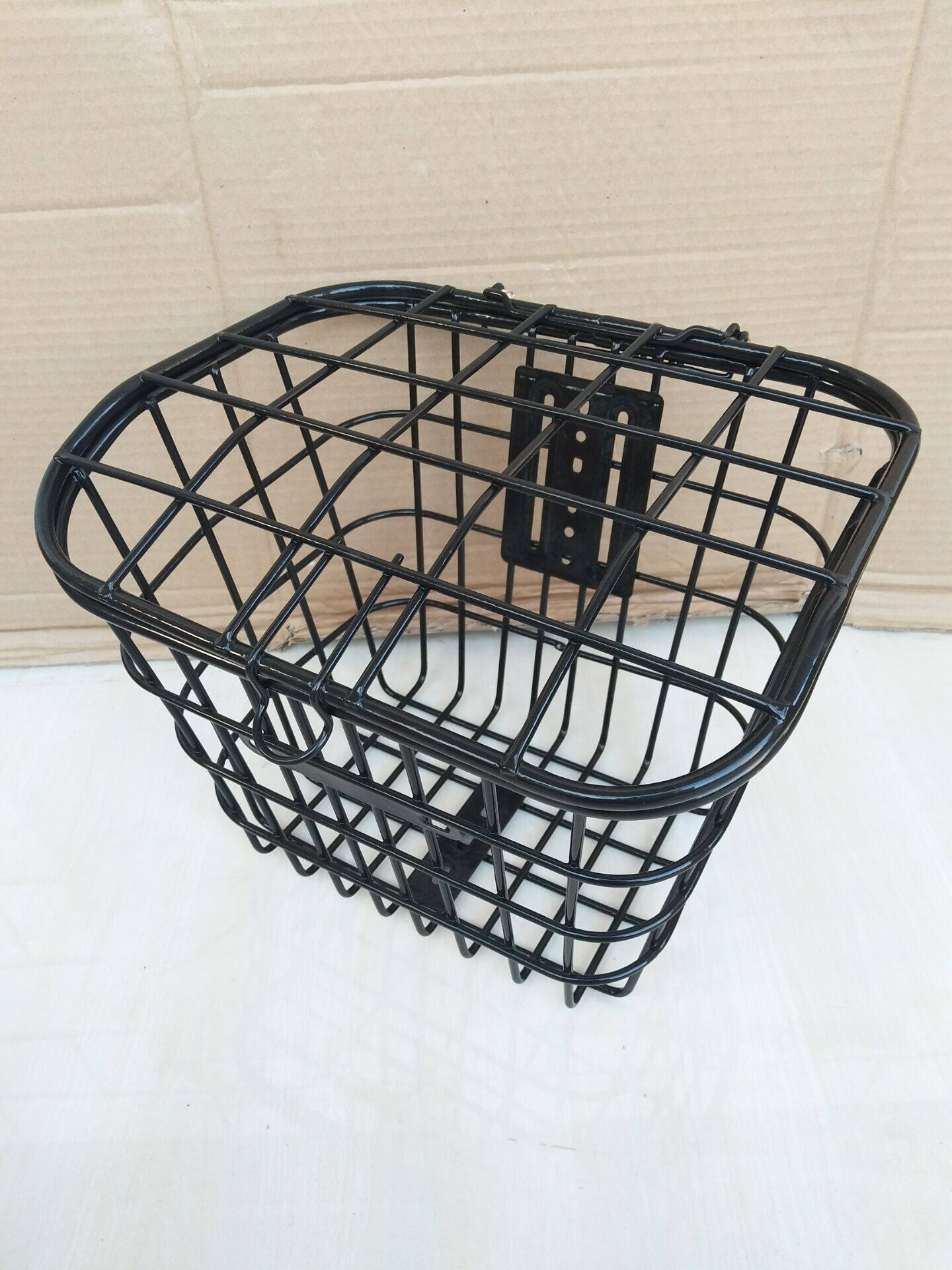 电动车篮子折叠自行车筐山地车框单车前筐金属配件带盖加粗铁通用