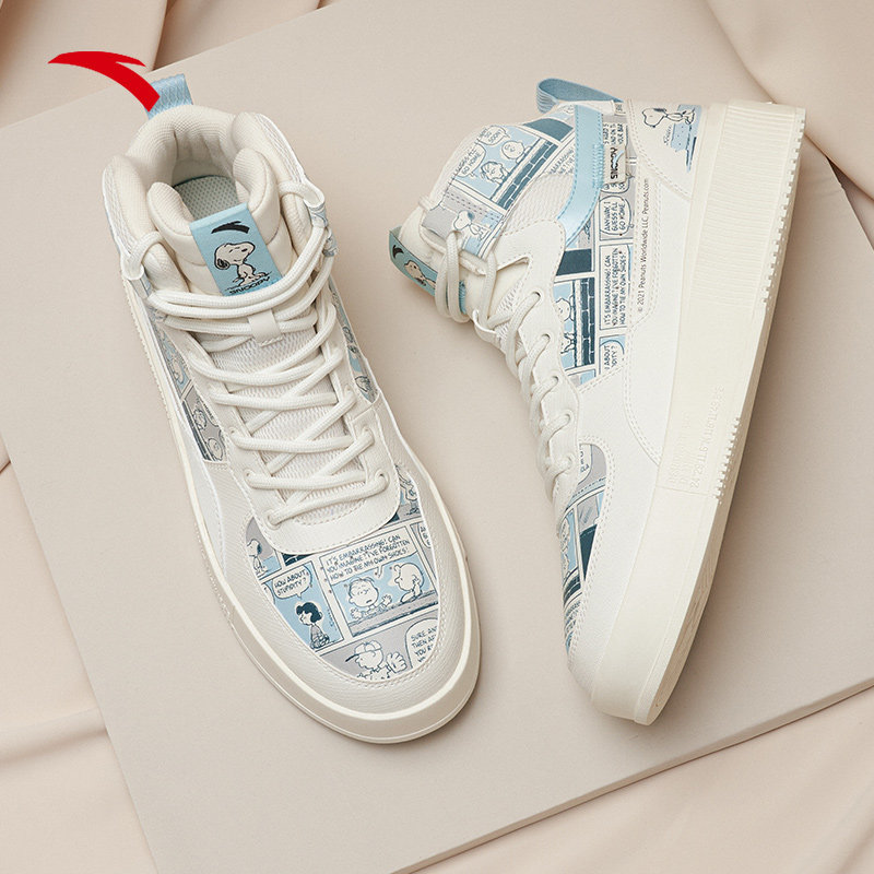 安踏史努比联名板鞋女鞋2021冬季新款运动休闲鞋高帮板鞋官方旗舰