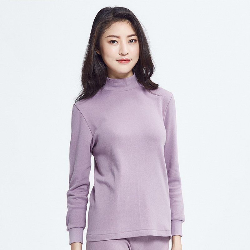 爽官纯棉秋衣女士棉毛衫中厚全棉半高保暖上装