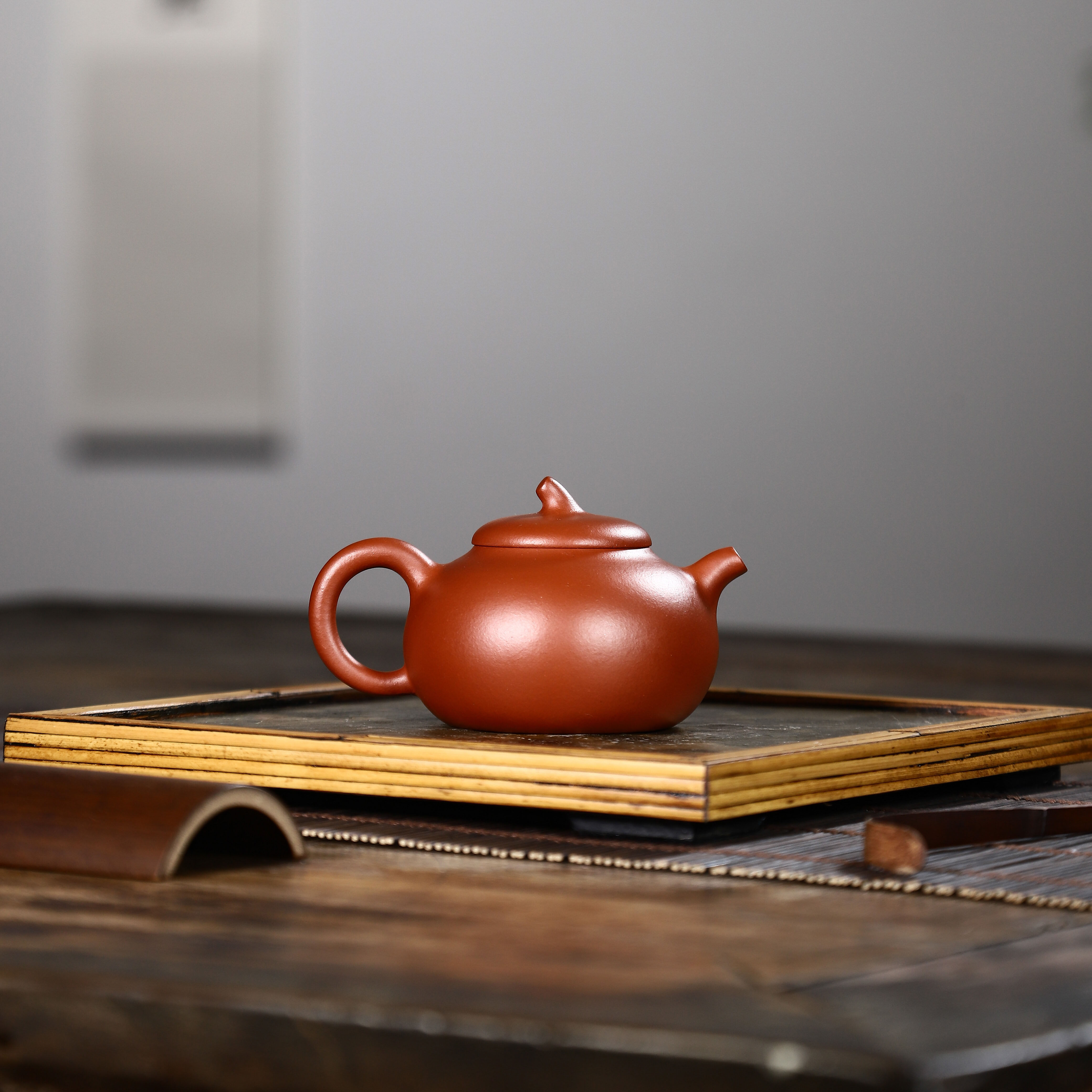 文君紫砂壶艺馆纯原矿黄龙山庄朱泥小品纯手工茄段壶茶具