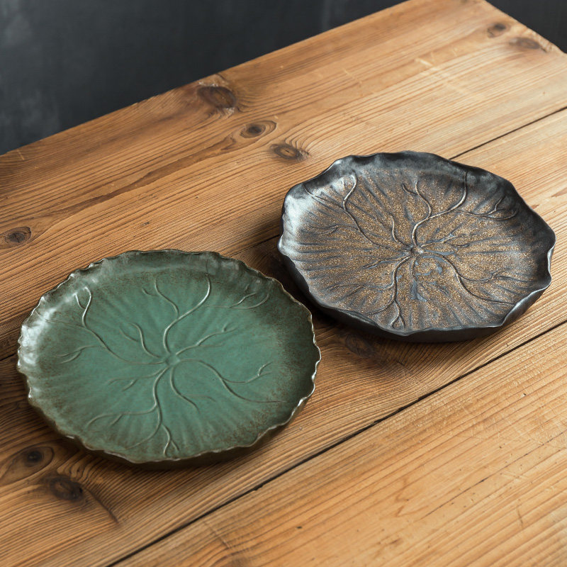 陶瓷荷叶干泡茶盘小型储水式茶台茶具家用简约茶盘