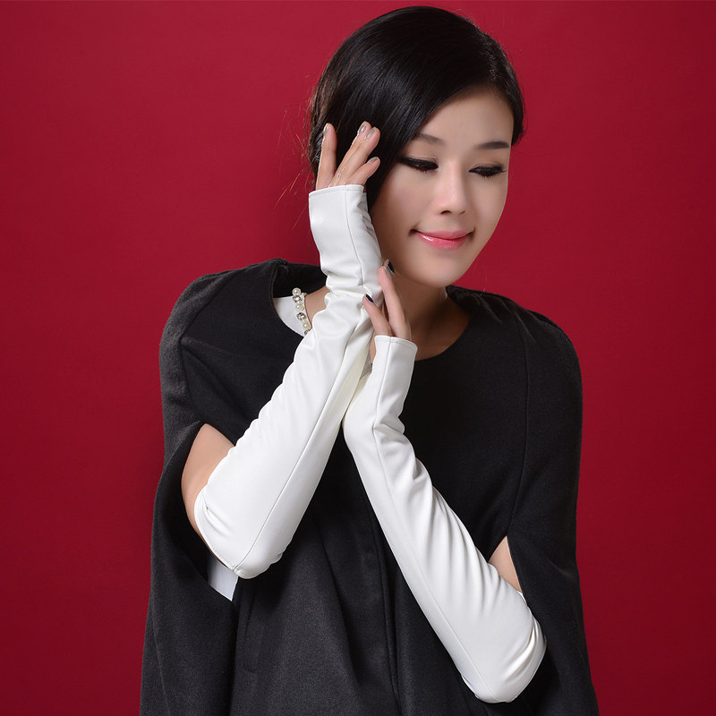 加长手套款过防晒演出长筒长臂套薄款漆皮露指手套