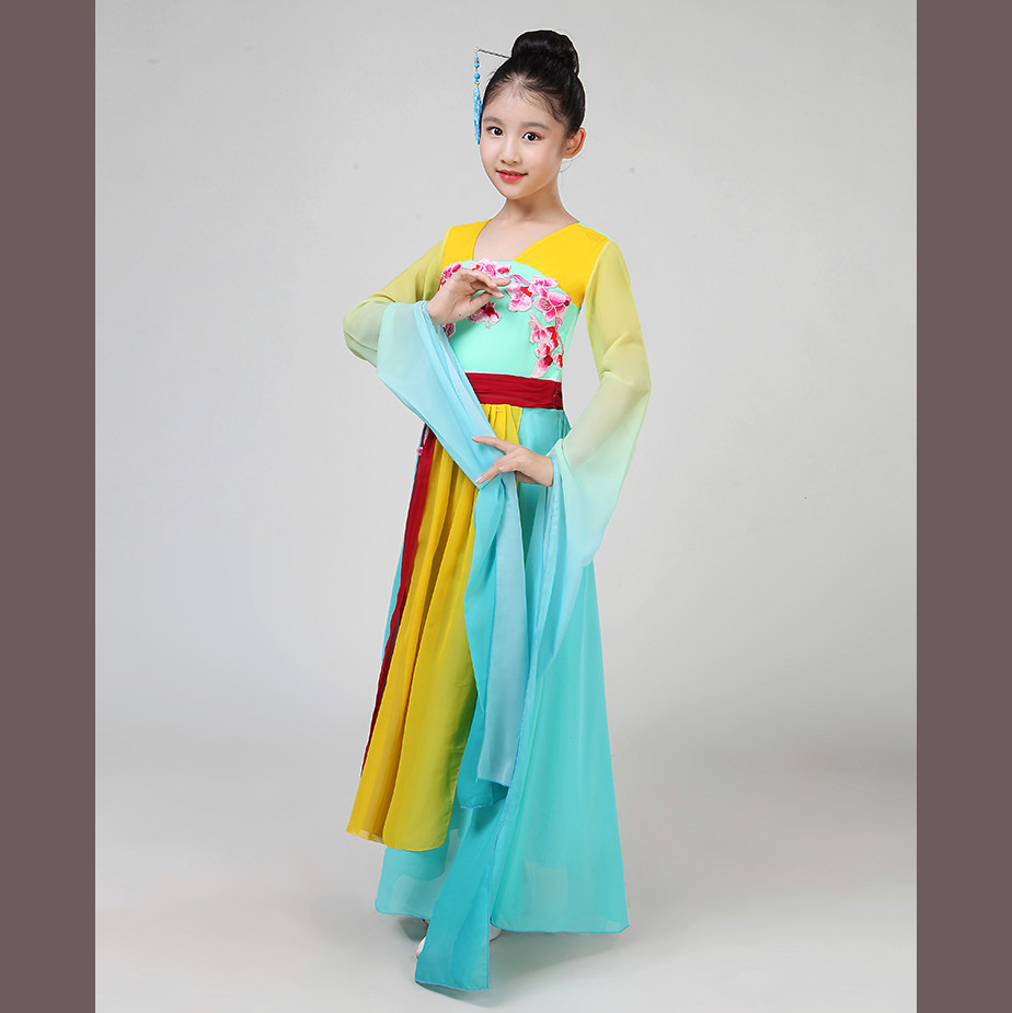 女孩新款雪纺类少儿童古典舞水袖表演出服女童儿童演出服