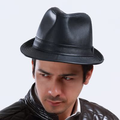 中老年男士真皮礼帽人头牛皮爵士绅士秋冬季休闲牛仔帽帽子