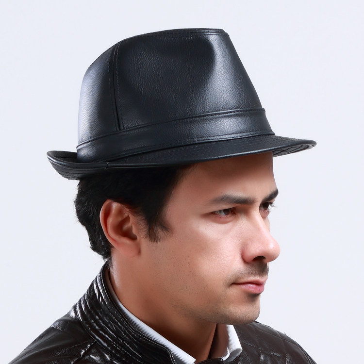 男士真皮礼帽中老年人头牛皮帽子爵士绅士秋冬季帽子