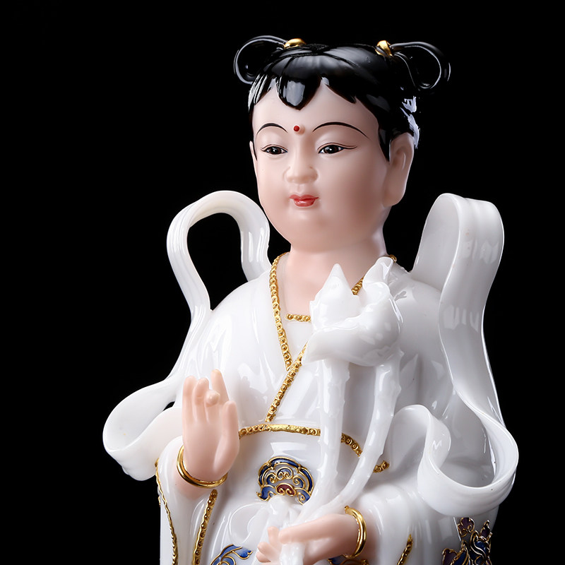 佛像圆通佛具金童玉女善才童子龙女汉白玉观音菩萨摆件
