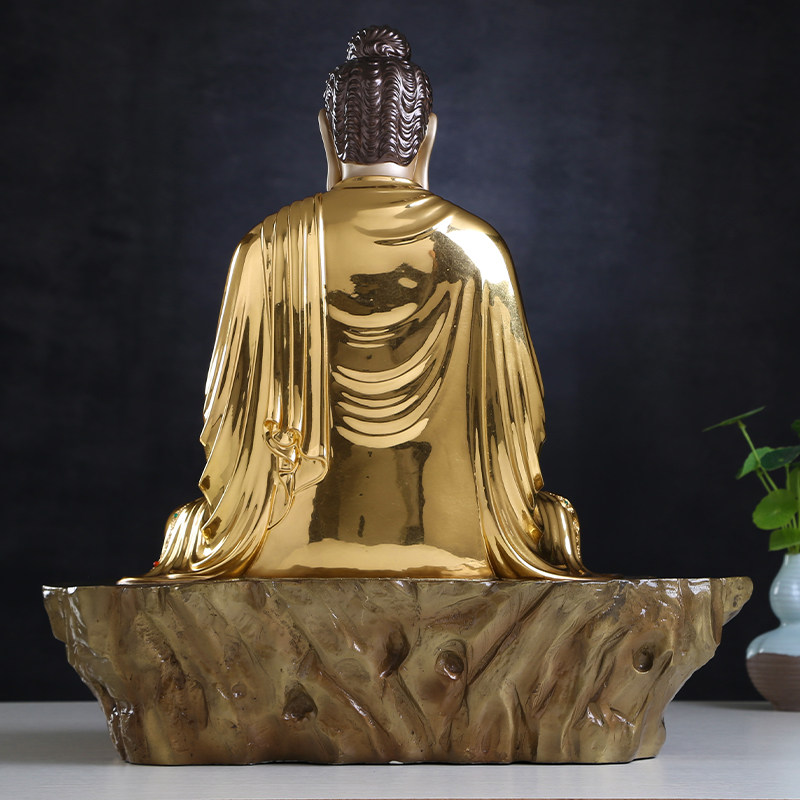 台湾纯铜贴金释迦牟尼佛像家用纯铜阿弥陀佛像释迦悟道佛客厅摆件