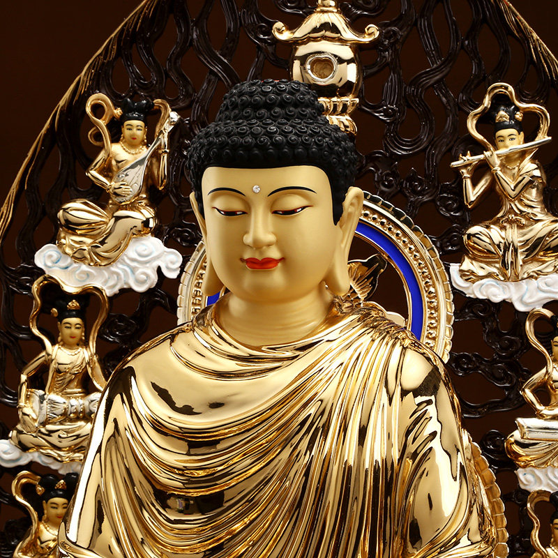 佛像台湾铜鎏金佛像药师释迦牟尼阿弥陀如来佛家用三宝摆件