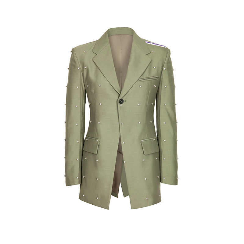 chenshop设计师品牌lostgeneral手工闪钻绿色西装新品时尚套装