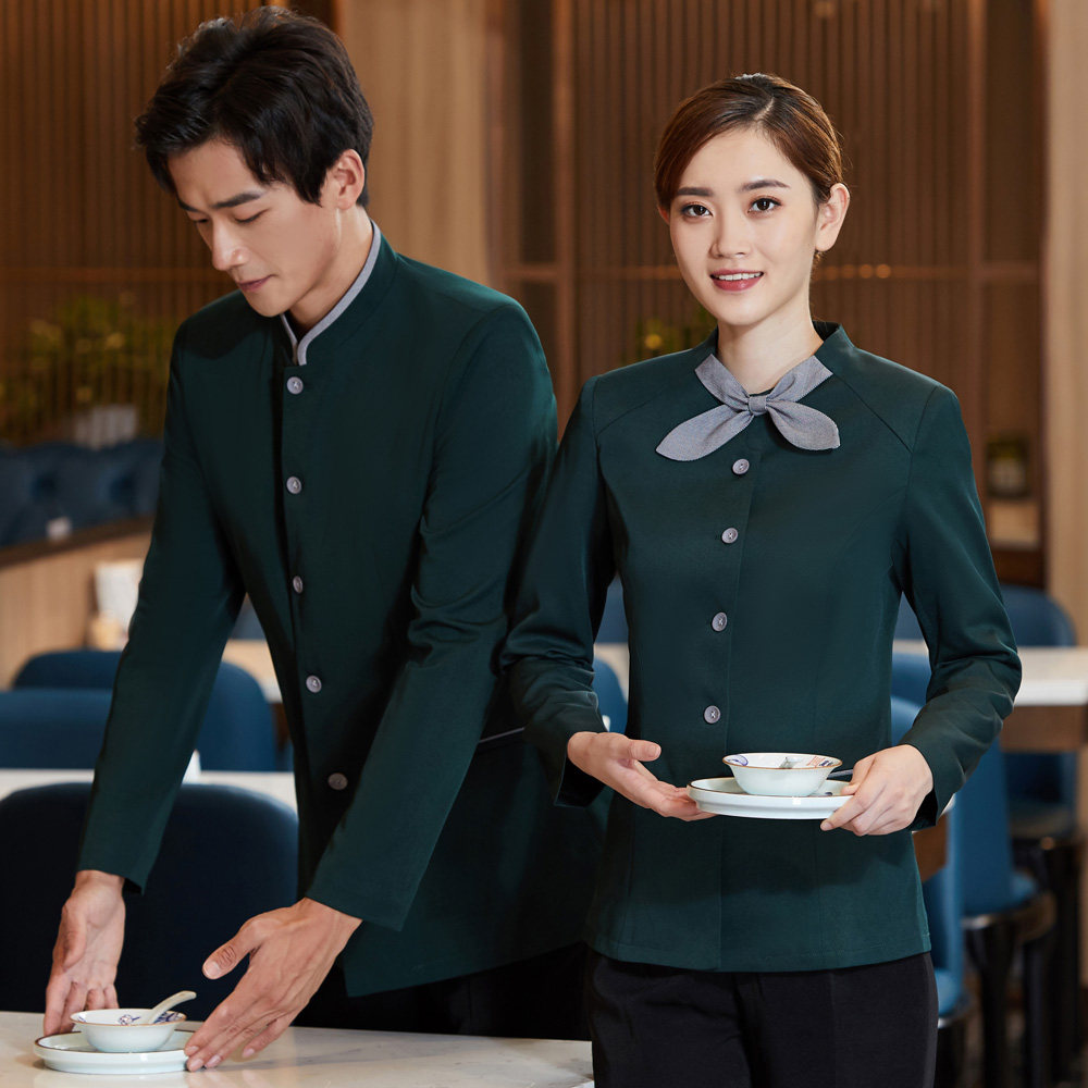 餐饮服务员工作服长袖女酒店茶楼餐厅服装火锅饭店秋冬工装制服男