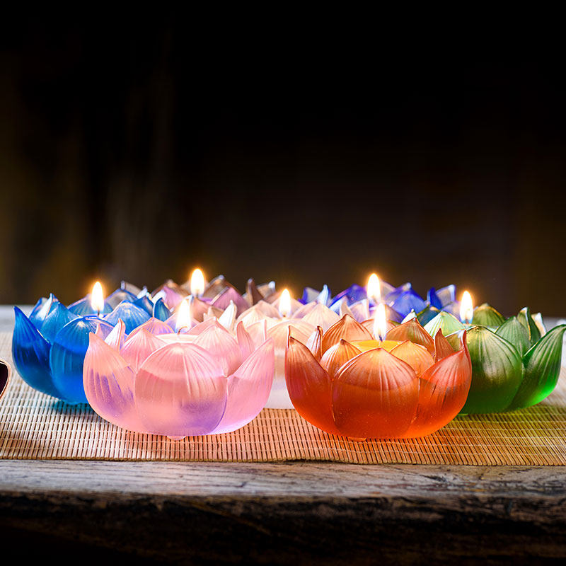 琉璃圣物七星灯七彩莲花灯琉璃灯 酥油灯供佛灯佛具供灯七色入