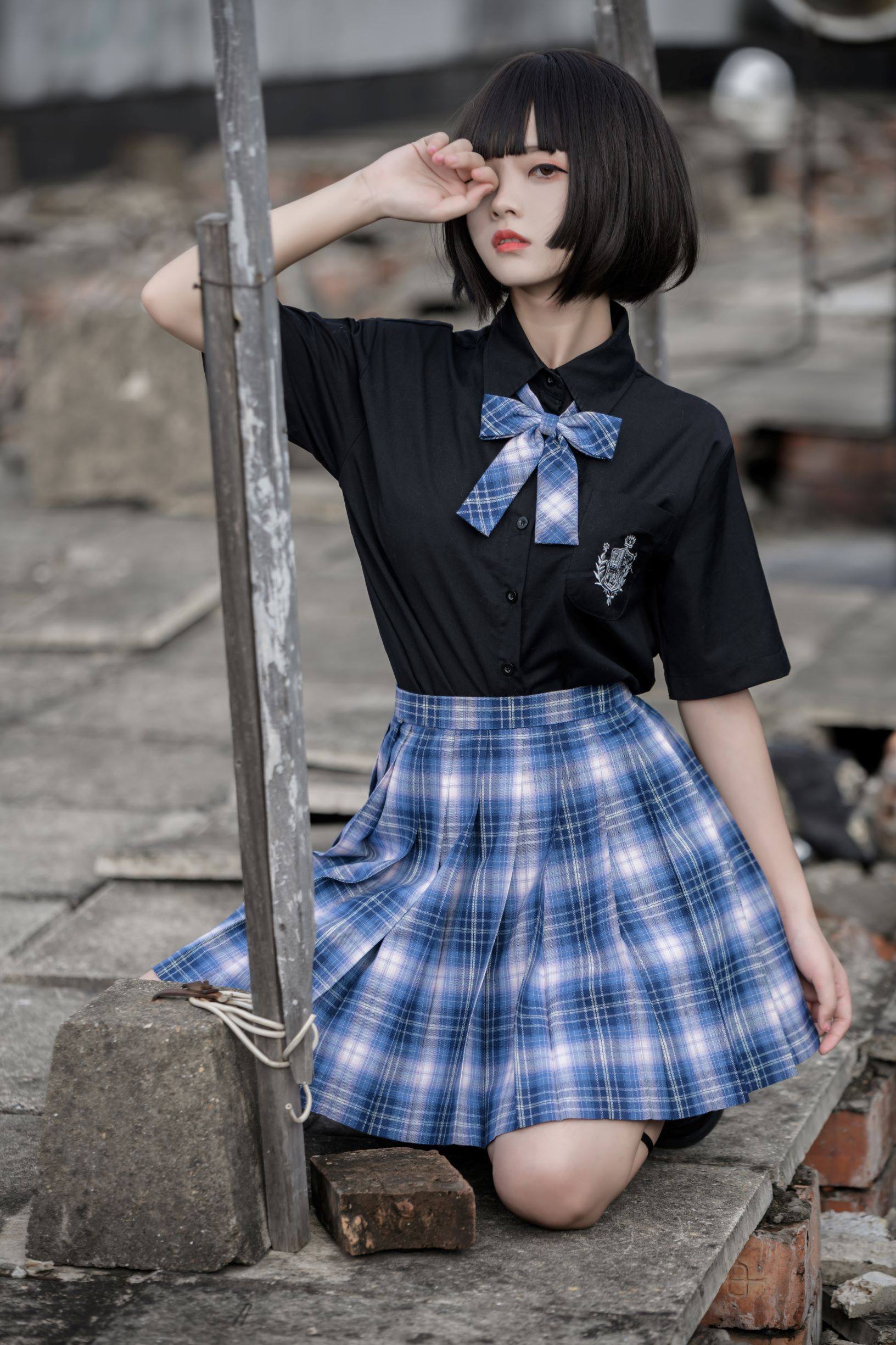 啾羽阁星际警察正版jk制服春秋蓝色色格短裙jk