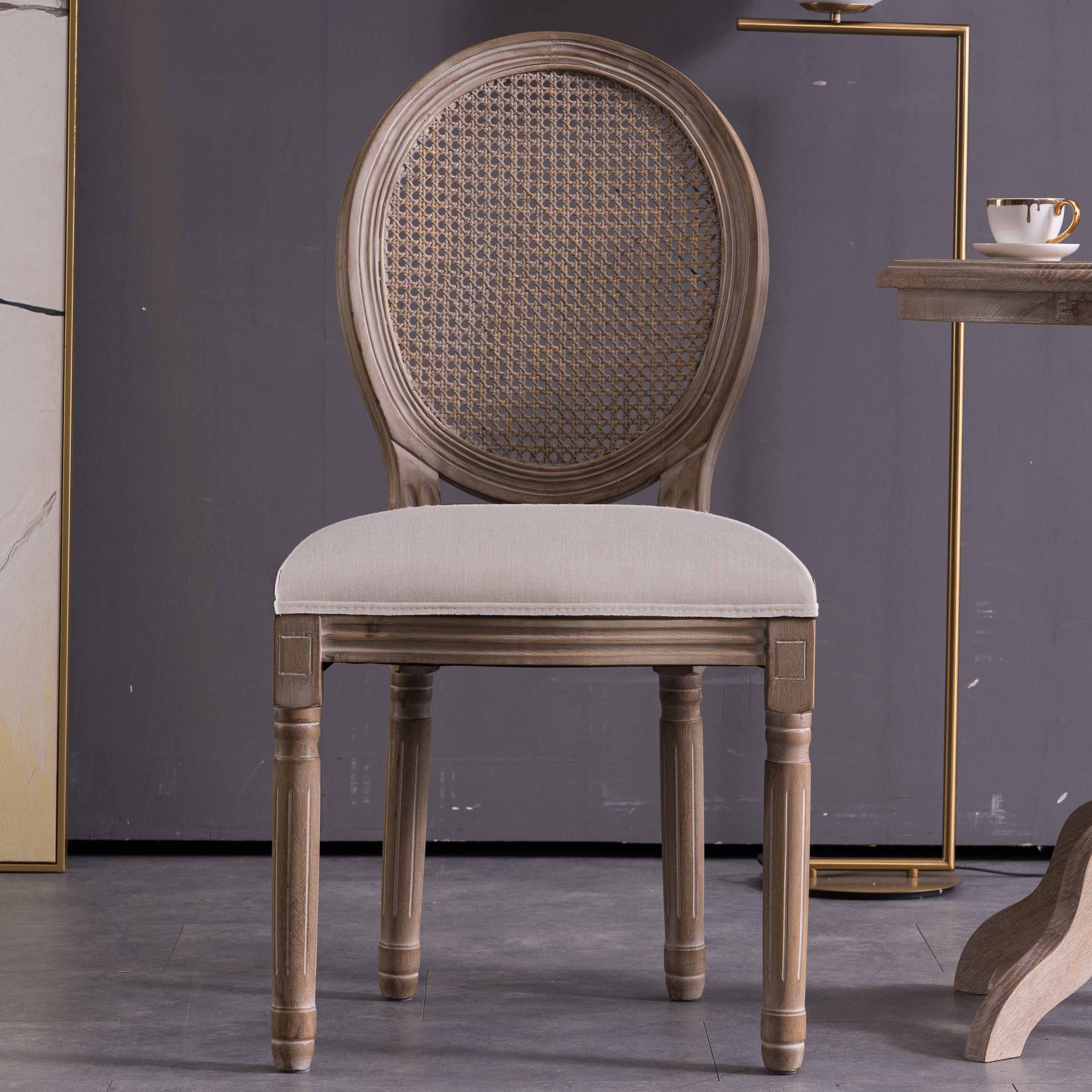 椅子美式复古餐椅法式实木餐厅藤网靠背仿古餐椅