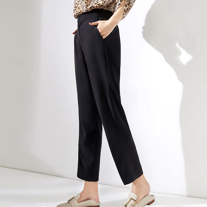三桔大码女装休闲裤宽松黑色筒裤韩版高腰小西休闲裤