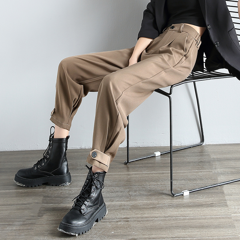 高腰工装裤子女2022年夏薄新款宽松萝卜裤秋装显瘦哈伦西装束脚裤