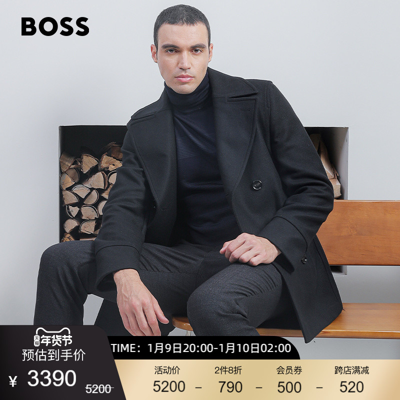 HUGO BOSS雨果博斯男士秋季款羊毛混纺双排扣外套