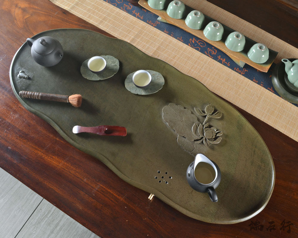 整块原石绿端茶盘手工打磨简约茶托托盘家用茶盘