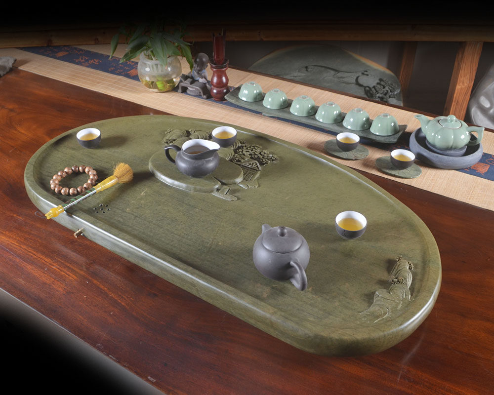 端砚新中式耐磨实用湿泡台现代中式一体石茶海石茶盘茶盘