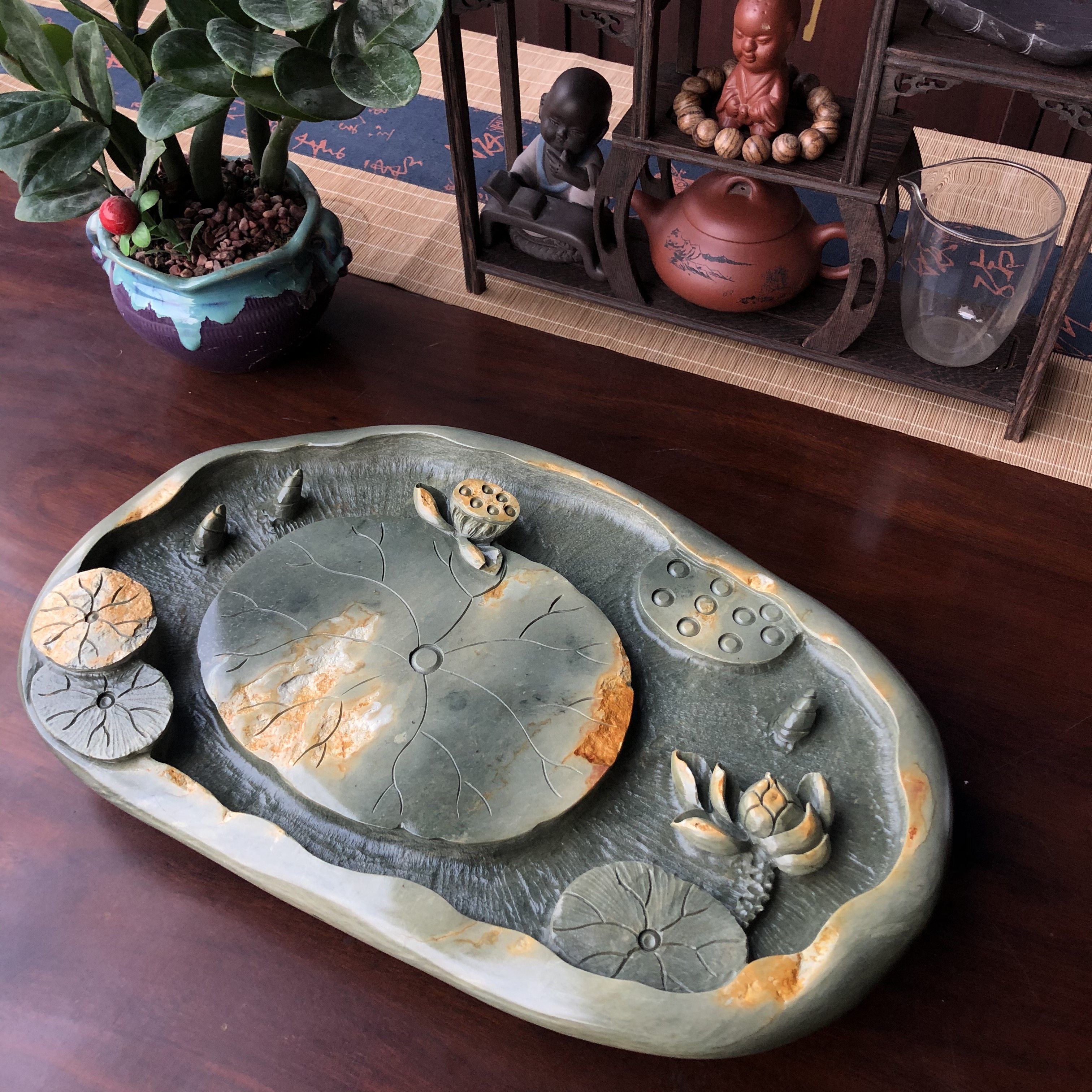 整块雕刻干泡耐存茶具功夫茶功夫山水砚石创意茶盘