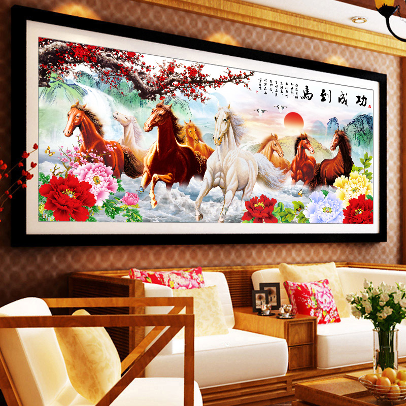 2019八马骏图十字绣线绣八骏图马到成功满绣新款客厅八匹骏马俊图