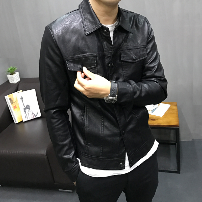 2021新款春秋冬男士皮衣韩版修身潮流帅气薄款外套机车海宁皮夹克