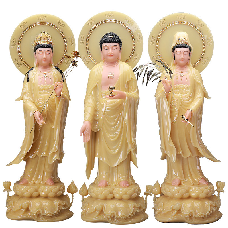 佛像慈缘阁汉白玉西方三圣神像阿弥陀观音大势菩萨摆件