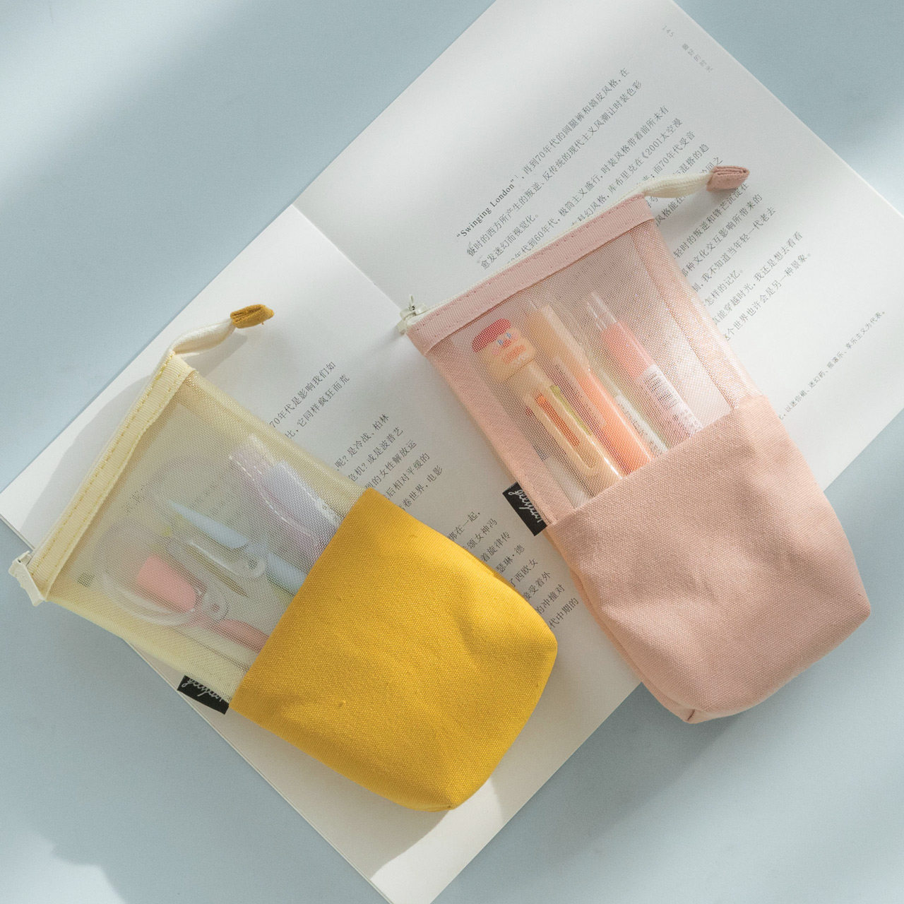 竖款网纱笔袋少女可爱透明笔袋简约创意高中生考试文具盒小清新风格