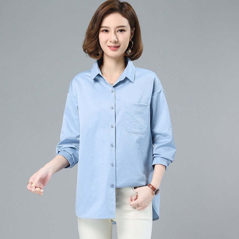 衬衫女长袖春秋装2021新款中年妈妈大码宽松韩版洋气衬衣