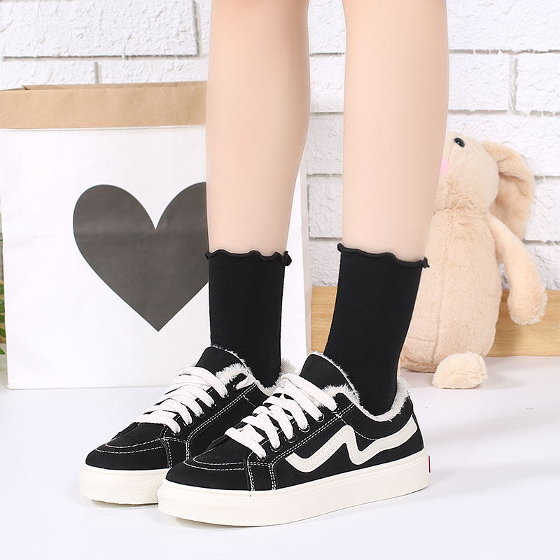 黑色百搭运动长筒中长学生花边条纹韩版袜子中筒袜