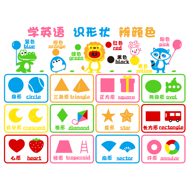 创意卡通儿童学习英语识形形状启蒙墙贴早教墙贴