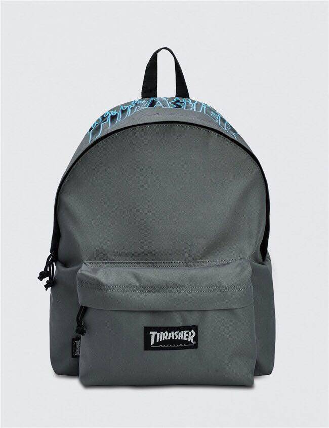 现货thrasherbackpack灰色紫火火焰书包拼接背包双肩包双肩背包