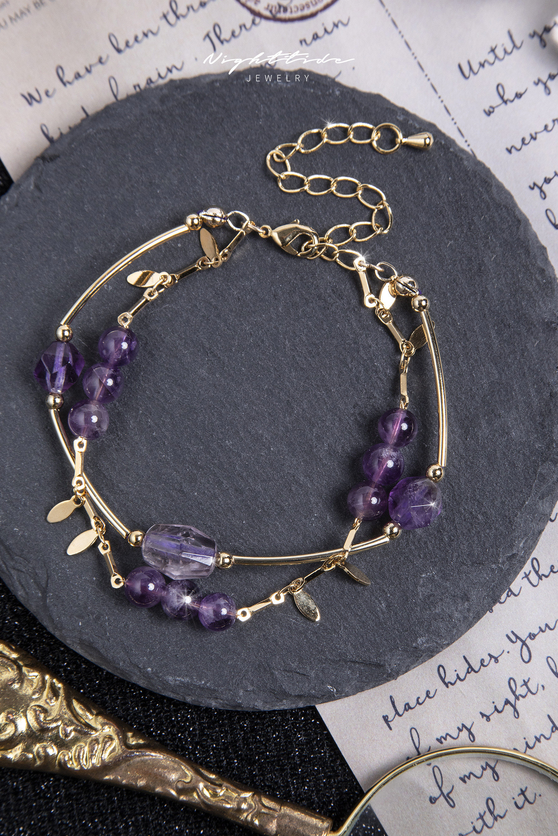 汐之设计师iris时光双层女款手链紫水晶转运能量手链