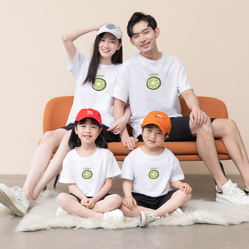 亲子装纯棉短袖夏装一家三口四口