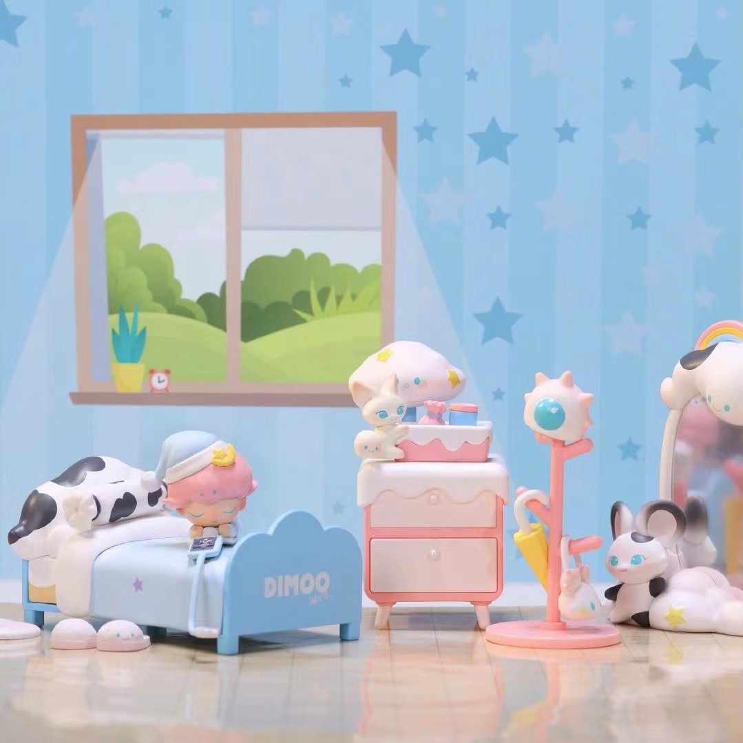 dimoo宅宅场景道具盲盒正版泡泡玛特零食狂欢睡眼惺忪潮玩盲盒