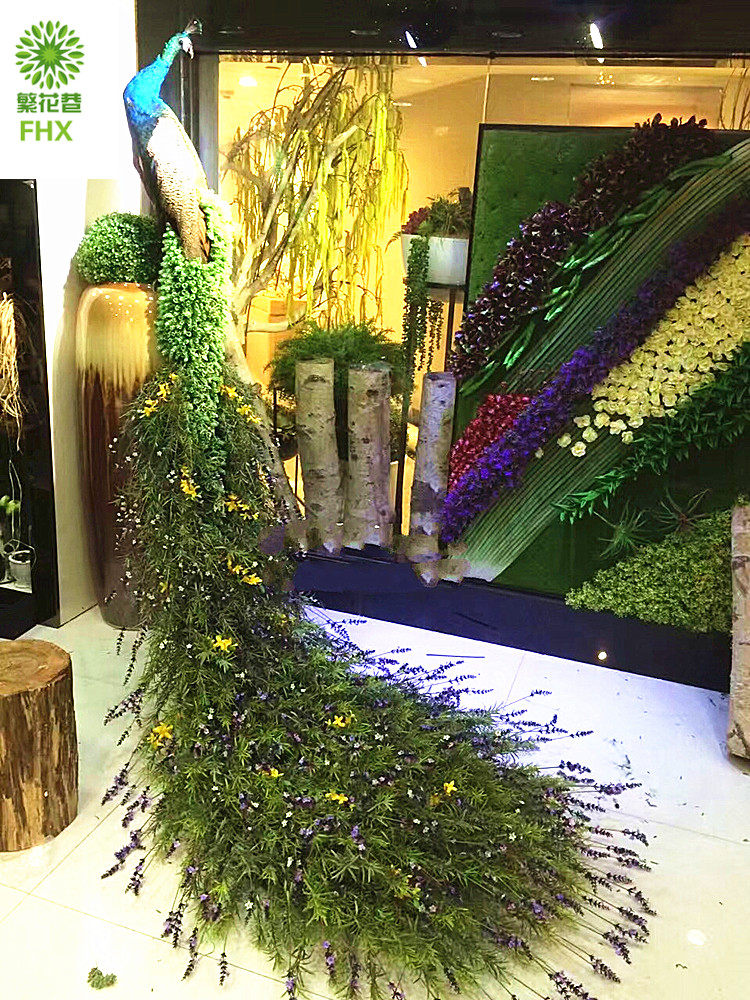 广州市仿真孔雀标本花艺孔雀家居摆件园林背景墙酒店玄关婚庆装饰