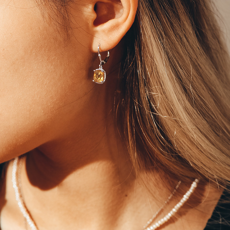 gsk公主耳坠宝石彩色方彩色复古美国耳环黄水晶耳环