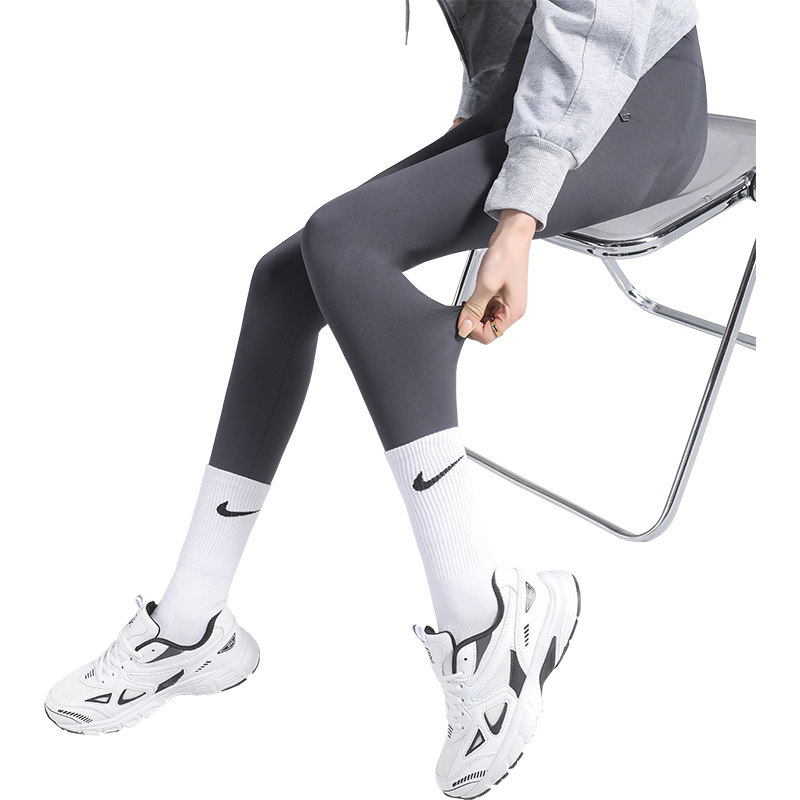 八分小个子灰色鲨鱼皮打底底裤女外高腰收腹九分打底裤