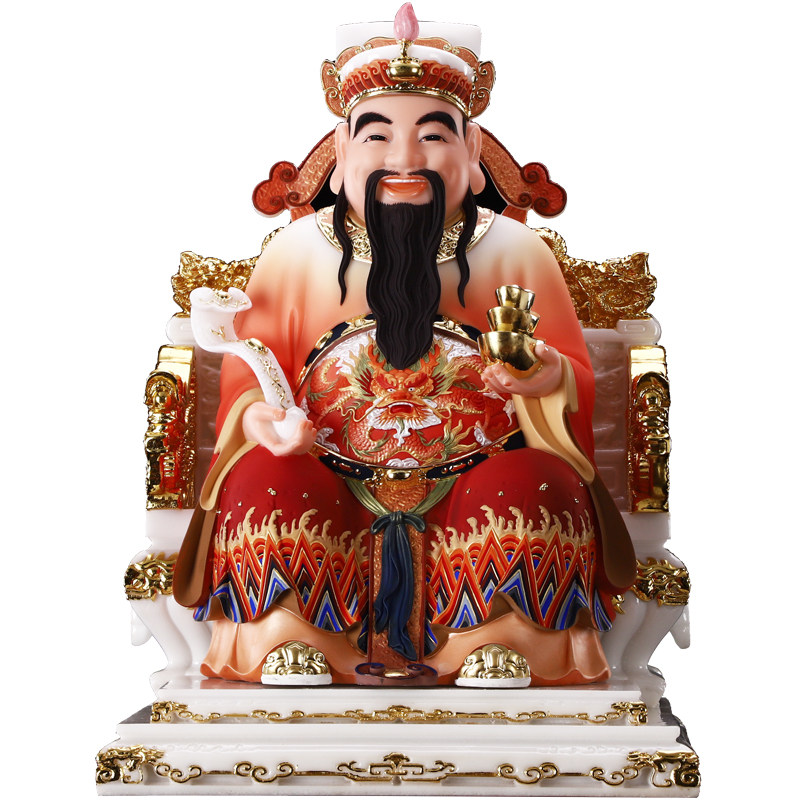 九龙龙椅财神爷神像家用汉白玉古彩文财神财神摆件摆件