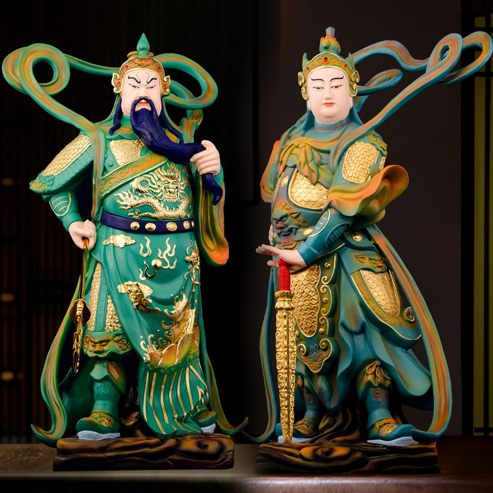 纯铜彩绘伽蓝韦陀神像开光供奉关公武财神韦驮摆件