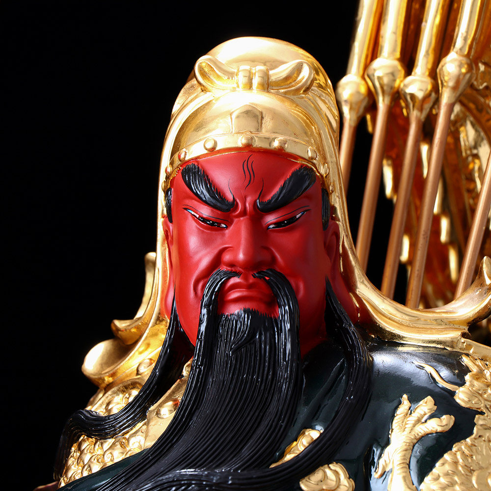 纯铜贴金九龙关公铜像摆件武财神关羽二爷神像摆件