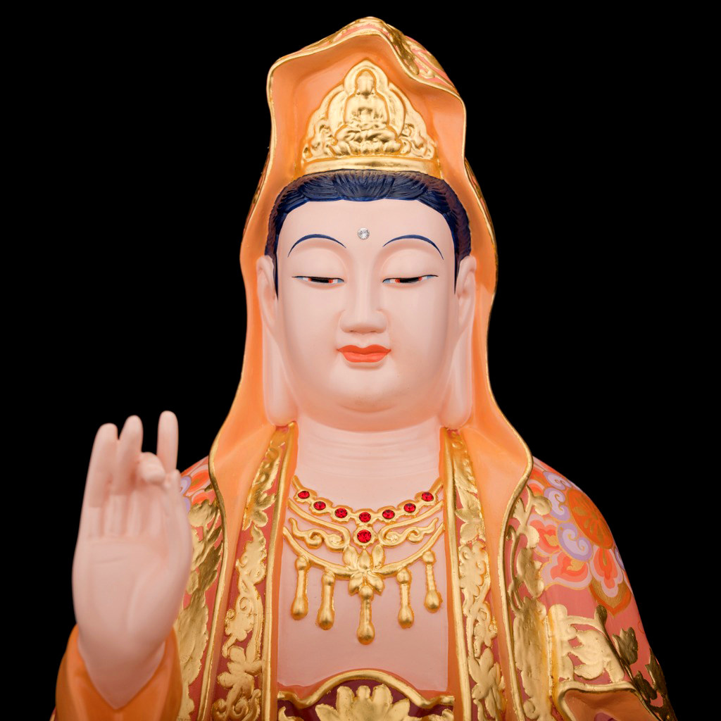 观音台湾唐彩佛像居家供奉红衣观世音菩萨风水摆件