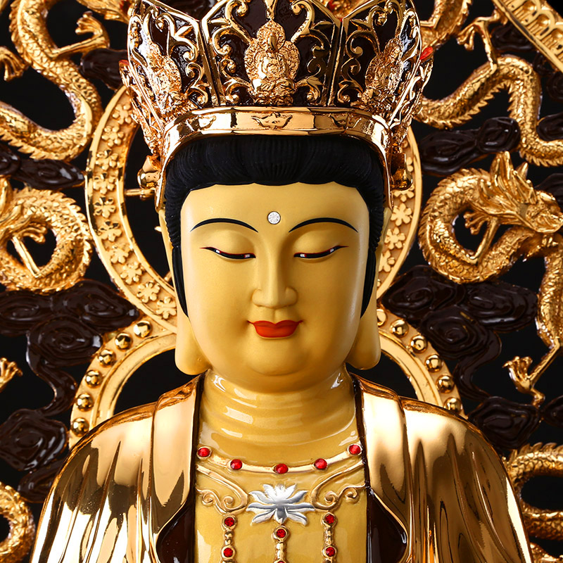 台湾鎏金普陀山毗卢观音佛像纯铜坐像开光供奉摆件