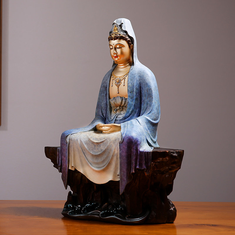 观音纯铜禅定摆件玄关供奉自在菩萨佛像禅意摆件