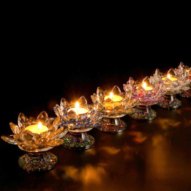 佛前莲花烛台供佛水晶酥油灯座心经大悲咒家用玻璃苏油灯蜡烛底座