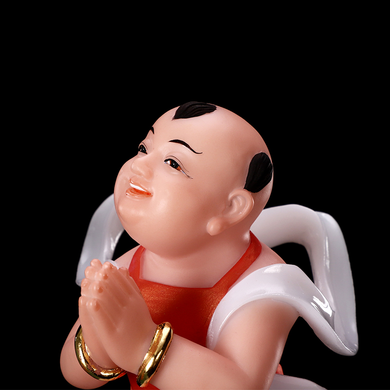 童子观音佛像汉白玉石雕彩绘菩萨佛堂家用摆件摆件