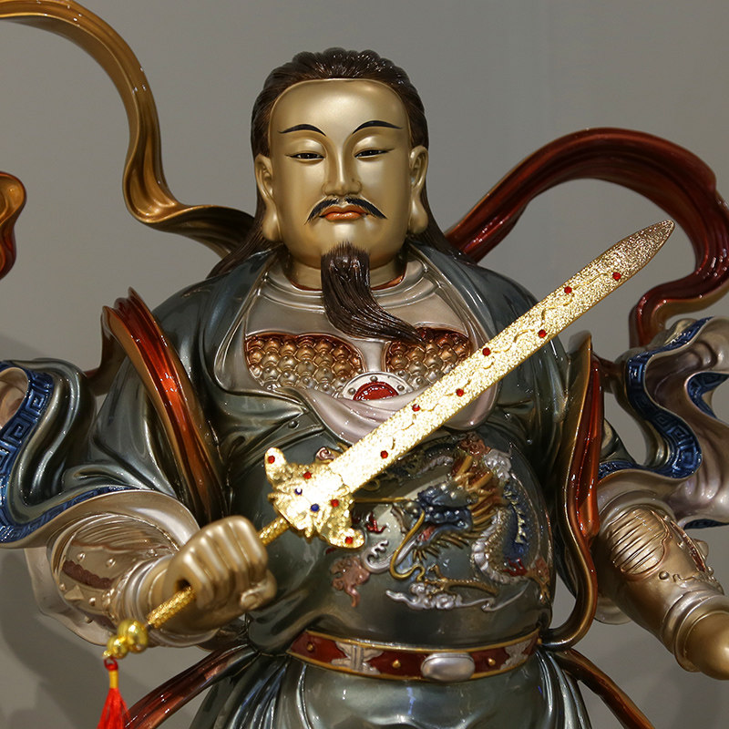 大帝纯铜真武神像彩绘玄武玄天上帝北帝北极摆件